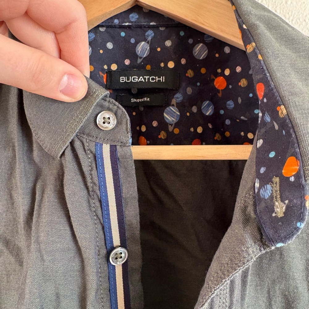 Bugatchi Gray Shirt with Patterned Collar - image 2